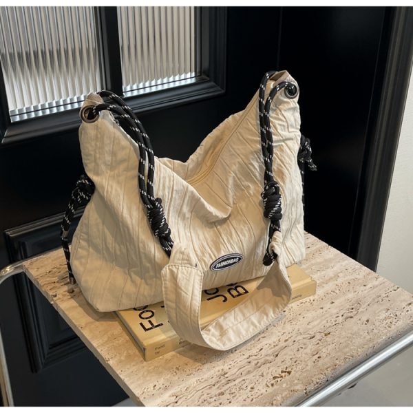 Summer Pleated Canvas Bag for Women - Large Capacity Commuter Dumpling Crossbody Bag, Niche INS Korean Style Versatile Tote
