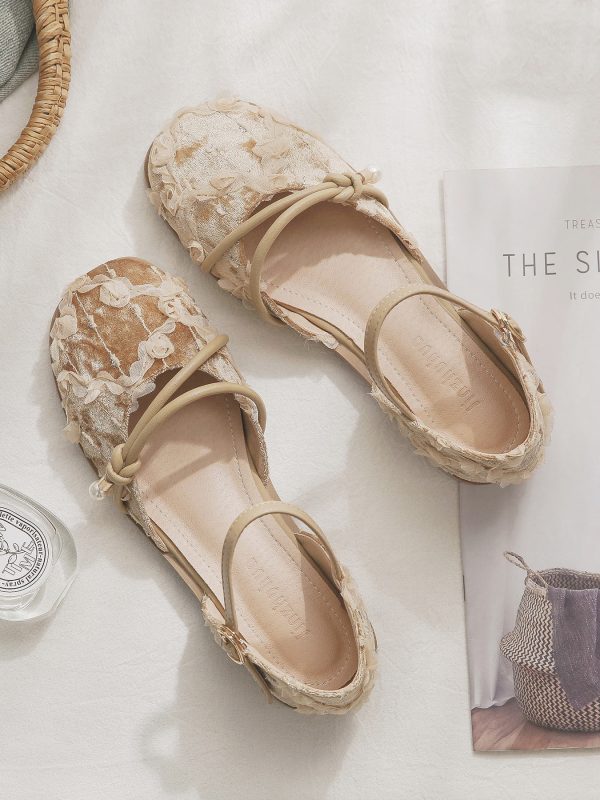 Summer Retro Sheepskin Flat Fairy-Style Open-Toe Sandals for Women - Hollow Design Perfect for Skirts