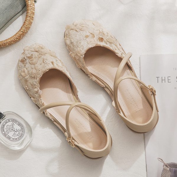 Summer Retro Sheepskin Flat Fairy-Style Open-Toe Sandals for Women - Hollow Design Perfect for Skirts