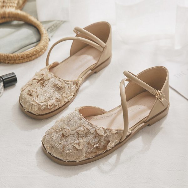 Summer Retro Sheepskin Flat Fairy-Style Open-Toe Sandals for Women - Hollow Design Perfect for Skirts
