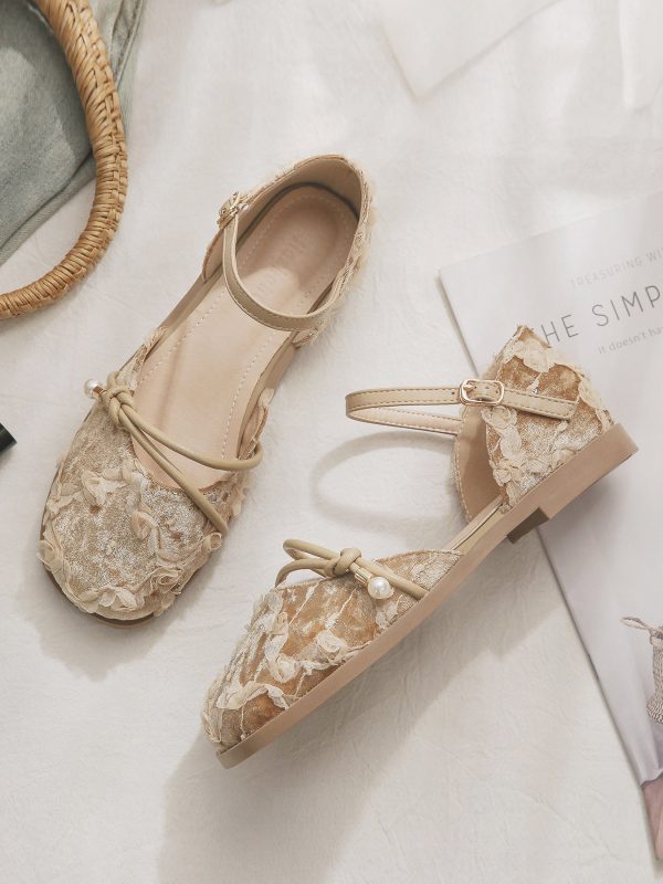 Summer Retro Sheepskin Flat Fairy-Style Open-Toe Sandals for Women - Hollow Design Perfect for Skirts