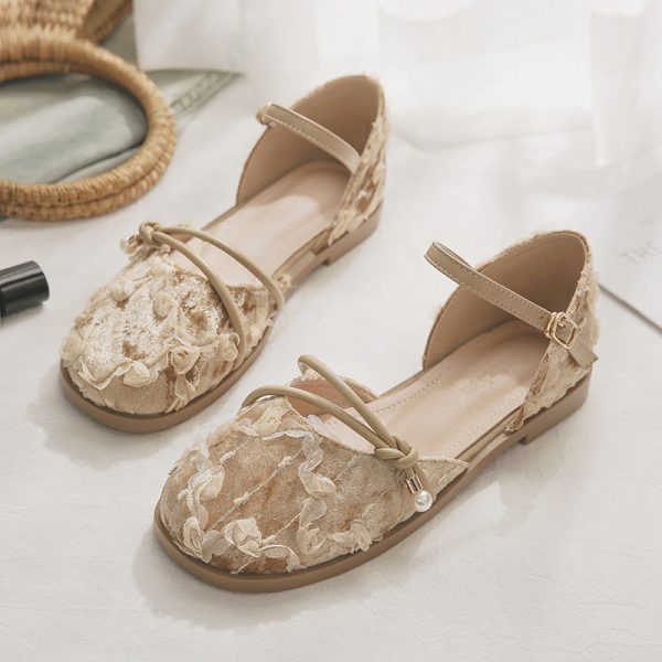 Summer Retro Sheepskin Flat Fairy-Style Open-Toe Sandals for Women - Hollow Design Perfect for Skirts
