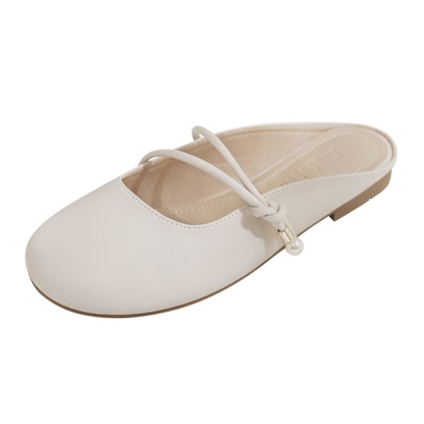 Summer Sheepskin Backless Flat Evening Shoes for Women - Fairy Style Closed-Toe Half Slippers, Perfect for Outdoor Wear