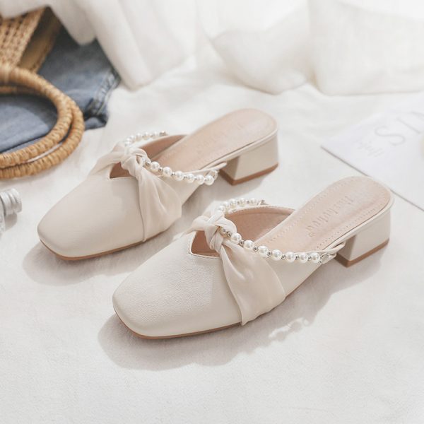 Summer Sheepskin Open-Toe Half Slippers for Women - Fairy Style French Single Shoes Perfect for Skirts
