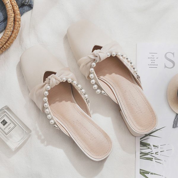 Summer Sheepskin Open-Toe Half Slippers for Women - Fairy Style French Single Shoes Perfect for Skirts