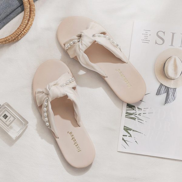 Summer Sheepskin Slippers for Women - French Style One-Word Matching Skirt Shoes for Outdoor Wear