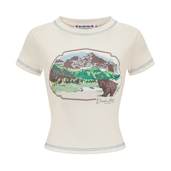 Summer Slim Fit Sexy Crop Top Women's Vintage Printed Round Neck T-Shirt - Retro 90s Style