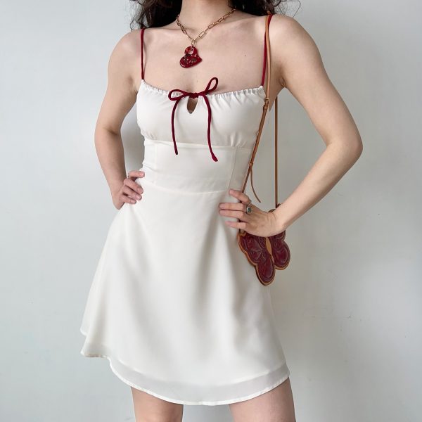 Summer Slim Waist A-Line Short White Camisole Dress - Self-Made European American Style, Perfect for 90s and Y2K Fashion