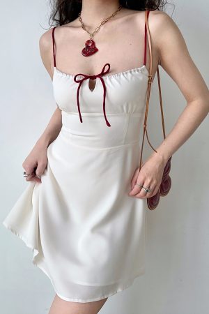 Summer Slim Waist A-Line Short White Camisole Dress - Self-Made European American Style, Perfect for 90s and Y2K Fashion