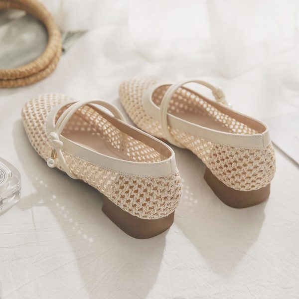 Summer Slip-On Sheepskin Women's Flats, Woven Hollow French-Style Shoes for Skirts, Trendy 2025 Design