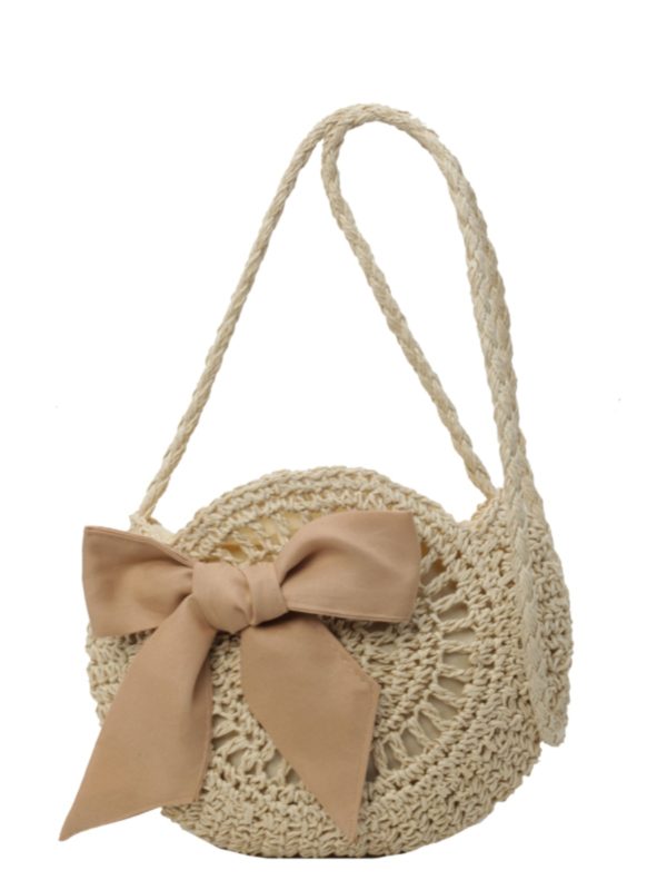 Summer Straw Woven Bag for Women - 2025 Bow Tie Design Small Round Crossbody Bag for Beach Vacation and Everyday Versatile Use