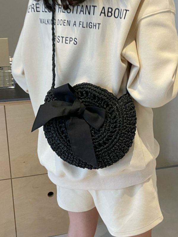 Summer Straw Woven Bag for Women - 2025 Bow Tie Design Small Round Crossbody Bag for Beach Vacation and Everyday Versatile Use
