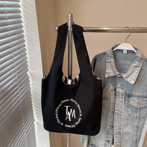 Summer Striped Canvas Tote Bag for Women - Large Capacity Double-Sided Shoulder Commuter Bag - Versatile Fashion Accessory