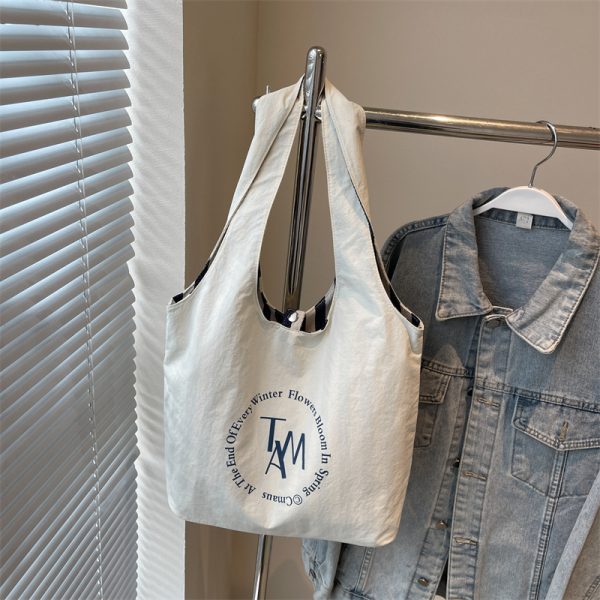 Summer Striped Canvas Tote Bag for Women - Large Capacity Double-Sided Shoulder Commuter Bag - Versatile Fashion Accessory