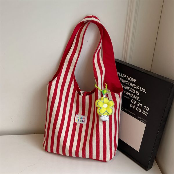 Summer Striped Canvas Tote Bag for Women - Large Capacity Double-Sided Shoulder Commuter Bag - Versatile Fashion Accessory