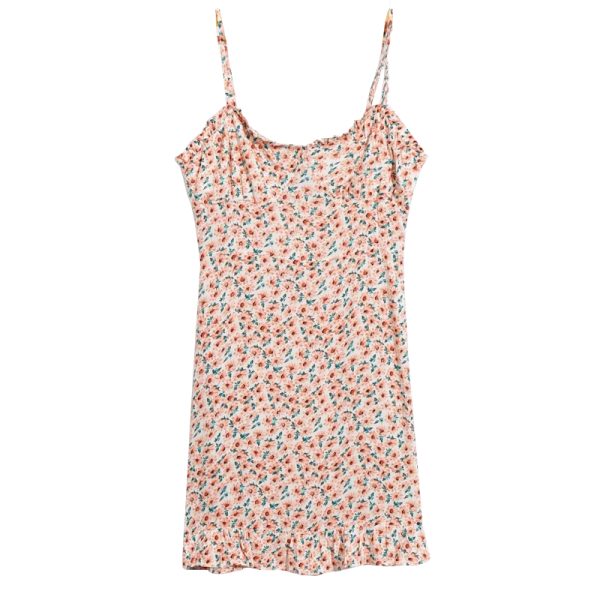 Summer Vintage Floral Spaghetti Strap Dress with Ruffled Hem - Elegant French Style for Effortless Y2K Fashion