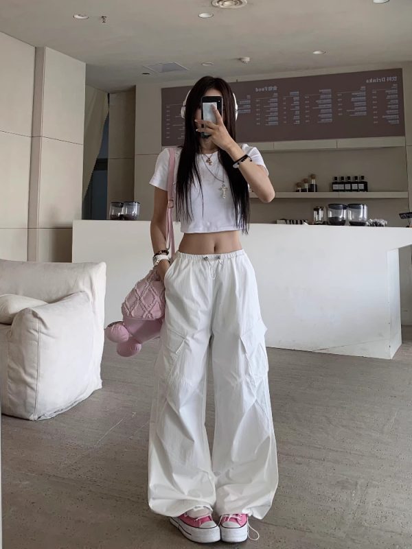 Summer Women's Loose Wide-Leg Work Pants - Mid-Waist Casual Straight Trousers in American Style, Slimming Fit