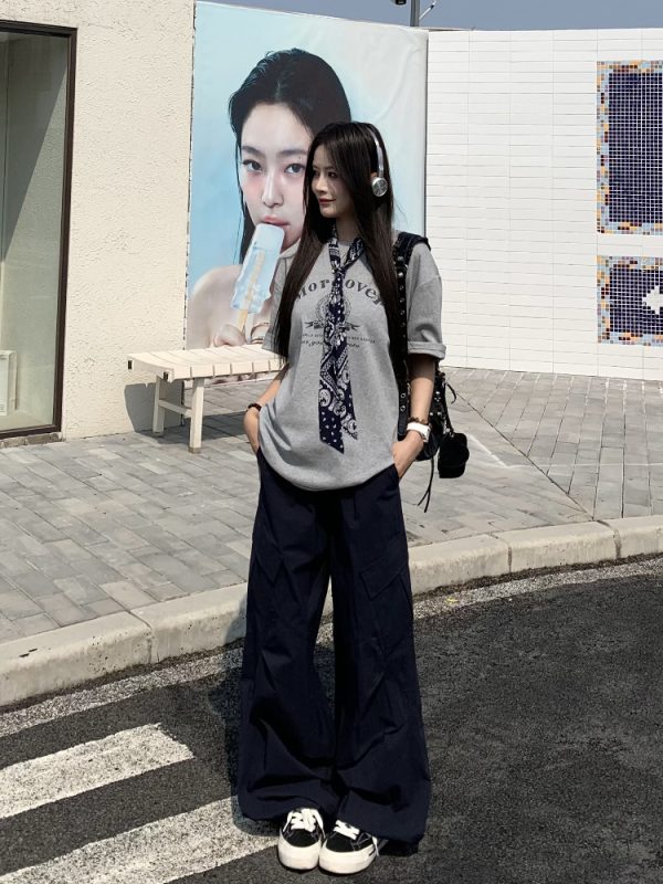 Summer Women's Loose Wide-Leg Work Pants - Mid-Waist Casual Straight Trousers in American Style, Slimming Fit