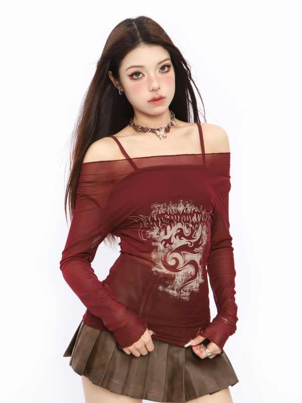 Summer Women's One-Shoulder Spaghetti Strap Mesh Two-Piece Outfit - American Style, Waist-Cinching, Slim Fit, Sun Protection