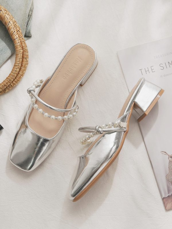Summer Women's Sheepskin Slip-On Chunky Heeled Closed-Toe Slippers - No-Heel Lazy Style for Outdoor Fashion