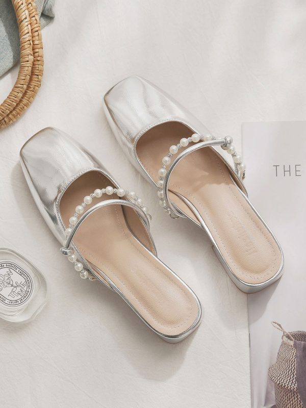 Summer Women's Sheepskin Slip-On Chunky Heeled Closed-Toe Slippers - No-Heel Lazy Style for Outdoor Fashion