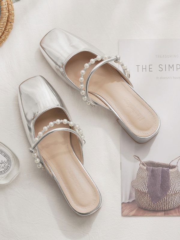 Summer Women's Sheepskin Slip-On Chunky Heeled Closed-Toe Slippers - No-Heel Lazy Style for Outdoor Fashion