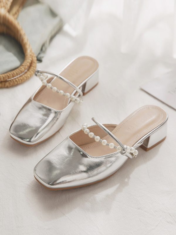 Summer Women's Sheepskin Slip-On Chunky Heeled Closed-Toe Slippers - No-Heel Lazy Style for Outdoor Fashion