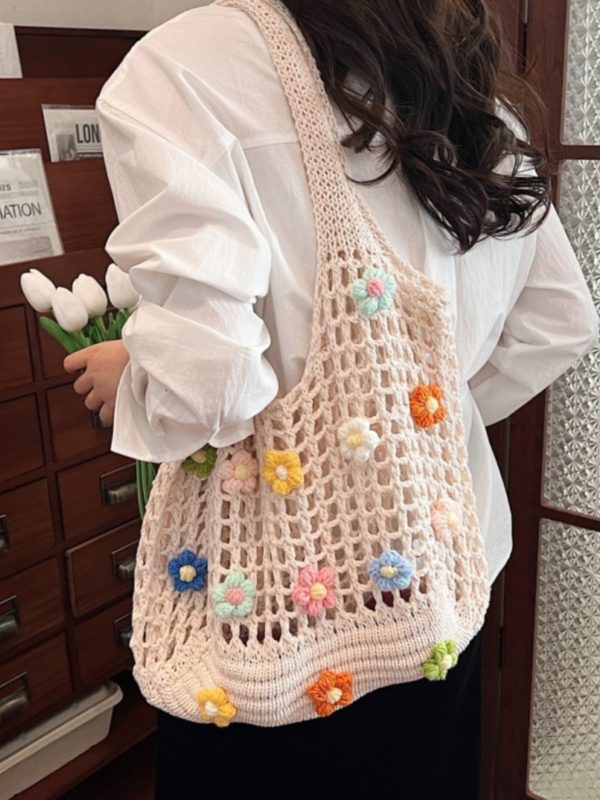 Summer Woven Hollow Underarm Bag for Women - 2025 Yarn Flower Knitted Large Capacity Shoulder Tote