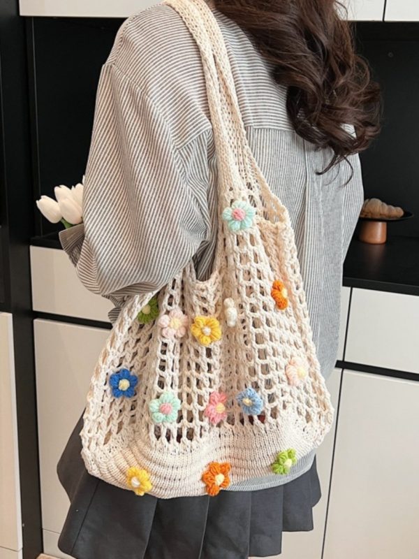 Summer Woven Hollow Underarm Bag for Women - 2025 Yarn Flower Knitted Large Capacity Shoulder Tote