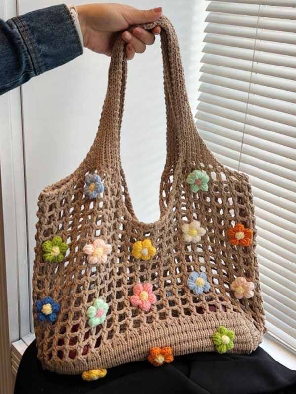 Summer Woven Hollow Underarm Bag for Women - 2025 Yarn Flower Knitted Large Capacity Shoulder Tote