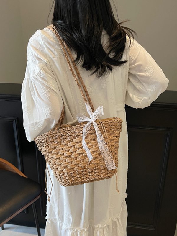 Summer Woven Straw Beach Bag for Women - 2025 Vacation Shoulder Tote, Island Style Vegetable Basket Bag