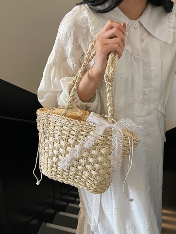 Summer Woven Straw Beach Bag for Women - 2025 Vacation Shoulder Tote, Island Style Vegetable Basket Bag