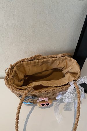 Summer Woven Straw Beach Bag for Women - 2025 Vacation Shoulder Tote, Island Style Vegetable Basket Bag