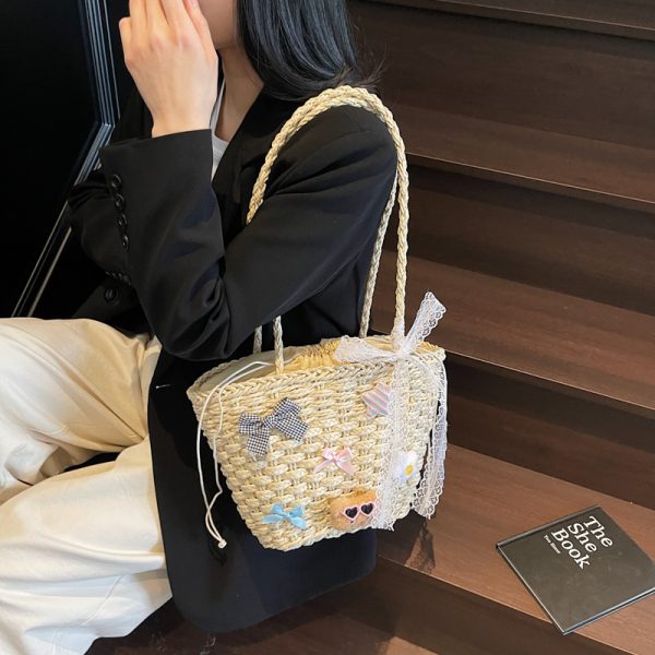 Summer Woven Straw Beach Bag for Women - 2025 Vacation Shoulder Tote, Island Style Vegetable Basket Bag