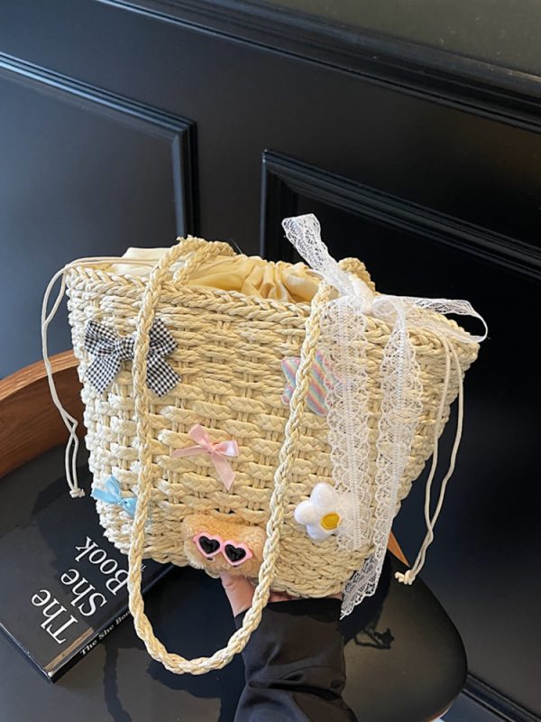 Summer Woven Straw Beach Bag for Women - 2025 Vacation Shoulder Tote, Island Style Vegetable Basket Bag