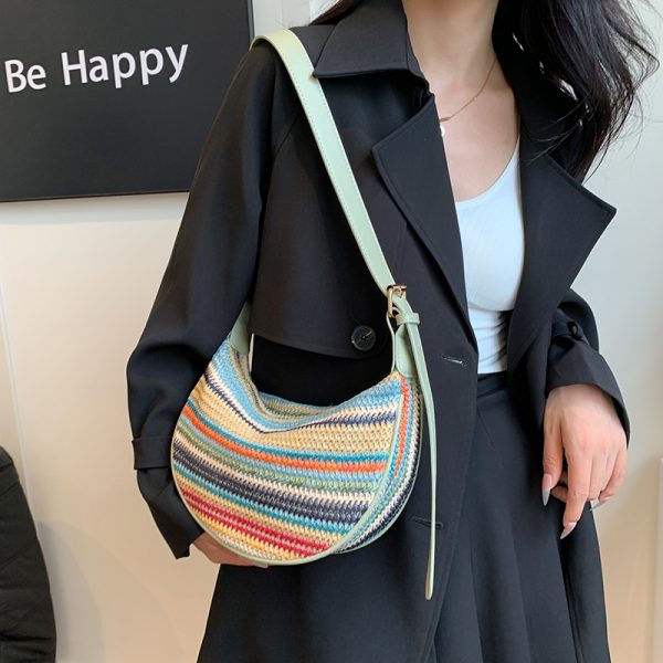 Summer Woven Straw Dumpling Bag for Women - Brown Crossbody Phone Bag, Perfect for Beach Vacations 2025