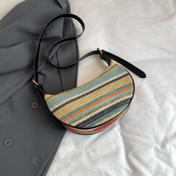 Summer Woven Straw Dumpling Bag for Women - Brown Crossbody Phone Bag, Perfect for Beach Vacations 2025