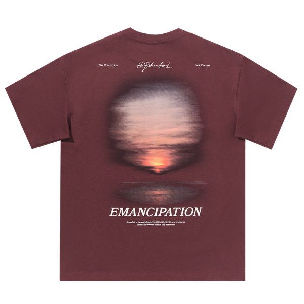 Sunset American Street Short Sleeve Pure Cotton T-Shirt for Couples - Trendy 90s Inspired Fashion