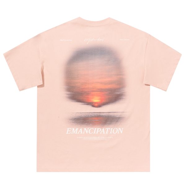 Sunset American Street Short Sleeve Pure Cotton T-Shirt for Couples - Trendy 90s Inspired Fashion
