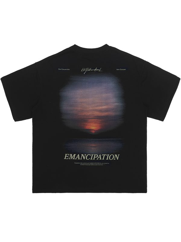 Sunset American Street Short Sleeve Pure Cotton T-Shirt for Couples - Trendy 90s Inspired Fashion