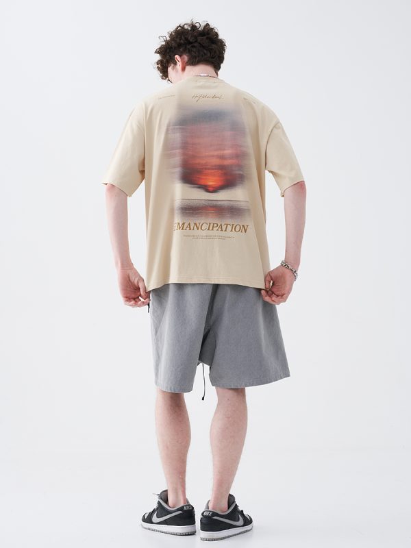 Sunset American Street Short Sleeve Pure Cotton T-Shirt for Couples - Trendy 90s Inspired Fashion