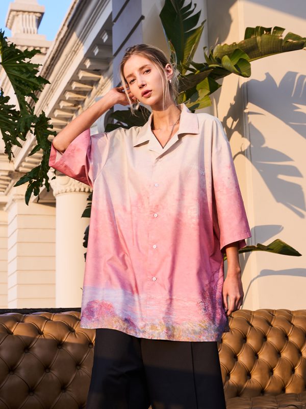 Sunset Impression Cuba Short Sleeve Shirt | Harsh and Cruel Style, Casual Wear, Vacation Fashion, Trendy Summer Top