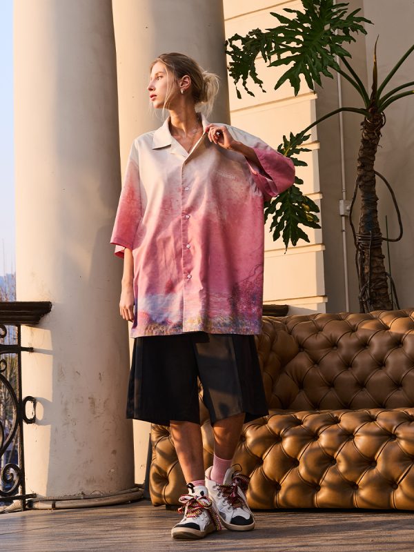 Sunset Impression Cuba Short Sleeve Shirt | Harsh and Cruel Style, Casual Wear, Vacation Fashion, Trendy Summer Top