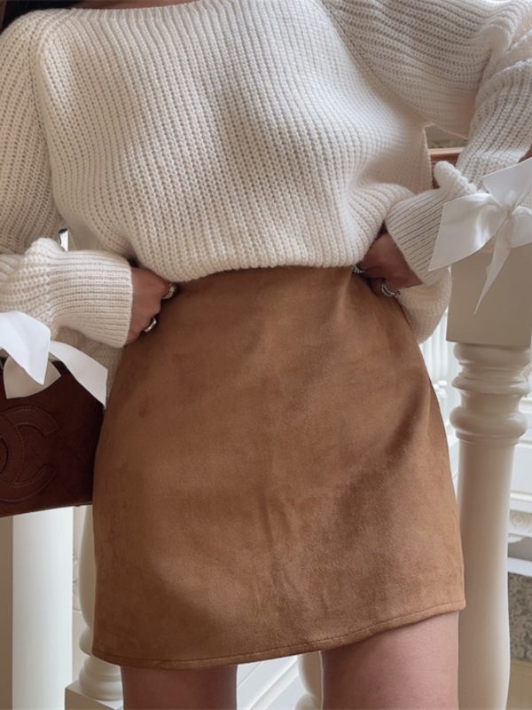 Super Versatile Handmade Retro Suede High-Waisted A-Line Half Skirt for Women - Stylish Short Skirt for Summer Fashion
