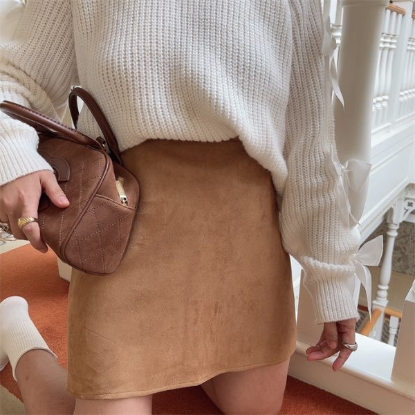 Super Versatile Handmade Retro Suede High-Waisted A-Line Half Skirt for Women - Stylish Short Skirt for Summer Fashion