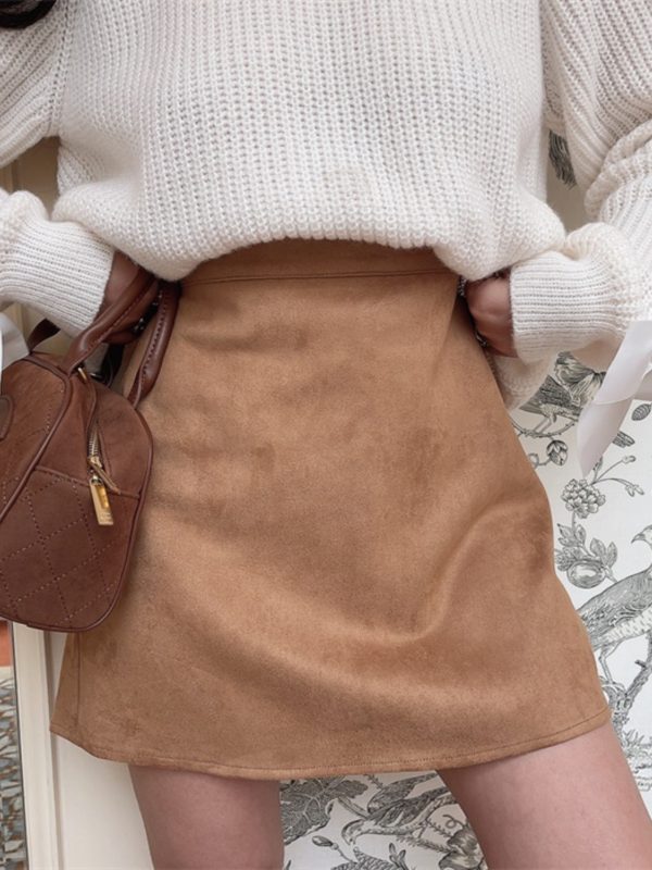 Super Versatile Handmade Retro Suede High-Waisted A-Line Half Skirt for Women - Stylish Short Skirt for Summer Fashion