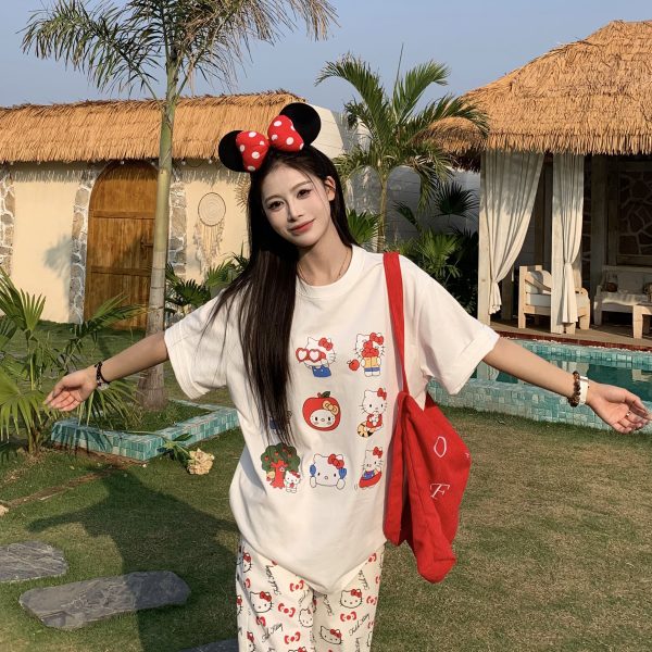 Sweet and Spicy Kitty Cat Short Sleeve T-Shirt for Women - American Style Slim Fit Top - 2025 Summer Versatile 90s Y2K Fashion