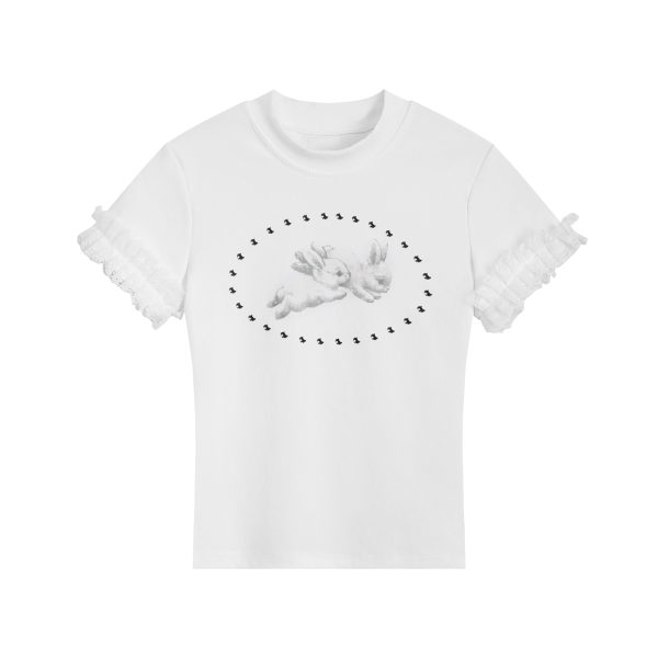 Sweet Cool Lace Spliced Rabbit Shoulder Short Sleeve T-Shirt for Women - Y2K Slim Fit Summer Top