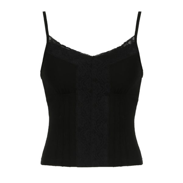 Sweet Lace Split Slimming Camisole Top for Women - Casual Versatile Spring Style, Perfect for 90s and Y2K Fashion