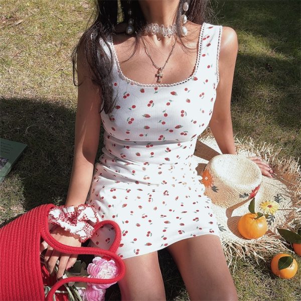 Sweet & Spicy Lace U-Neck Elastic Cotton Camisole Dress - 2025 Spring/Summer Vacation Style, French Inspired, Perfect for Y2K & 90s Fashion